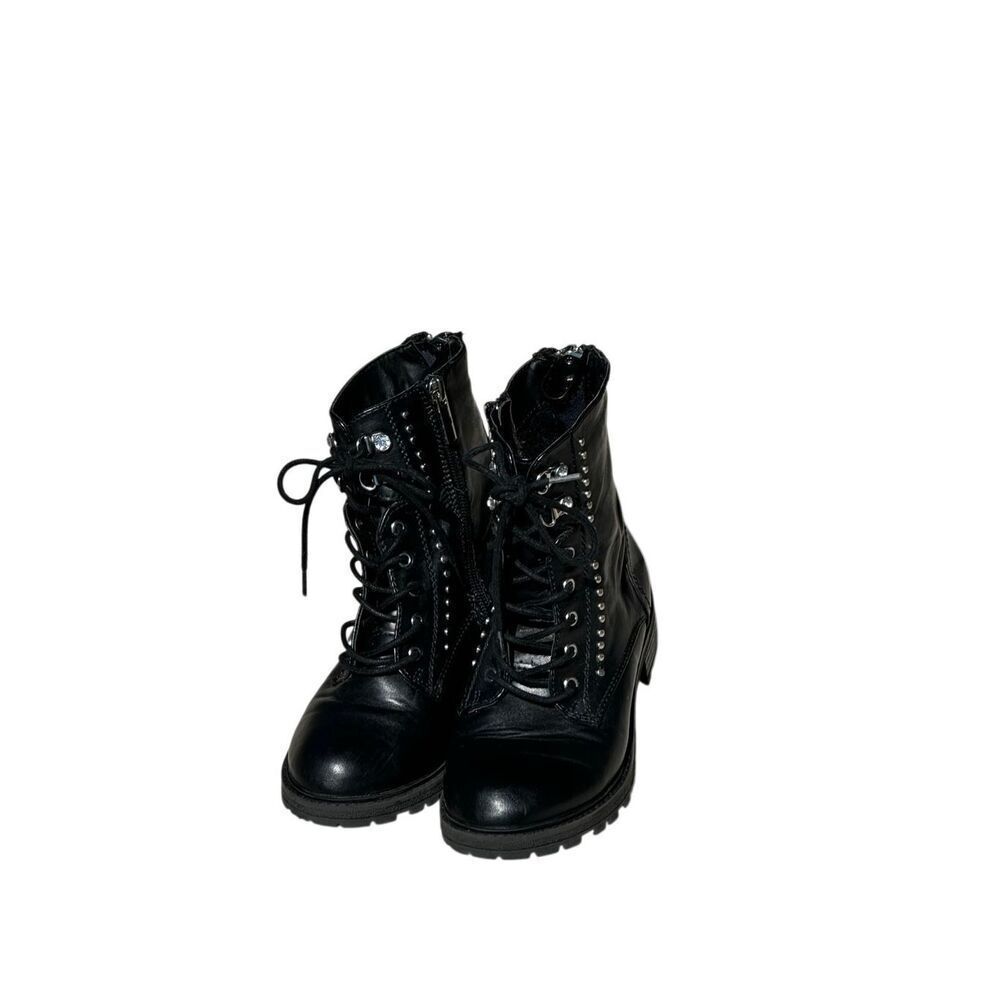 Girls Black Combat Boots Studded Goth Moto Ankle Boots Size 1 Kidpik